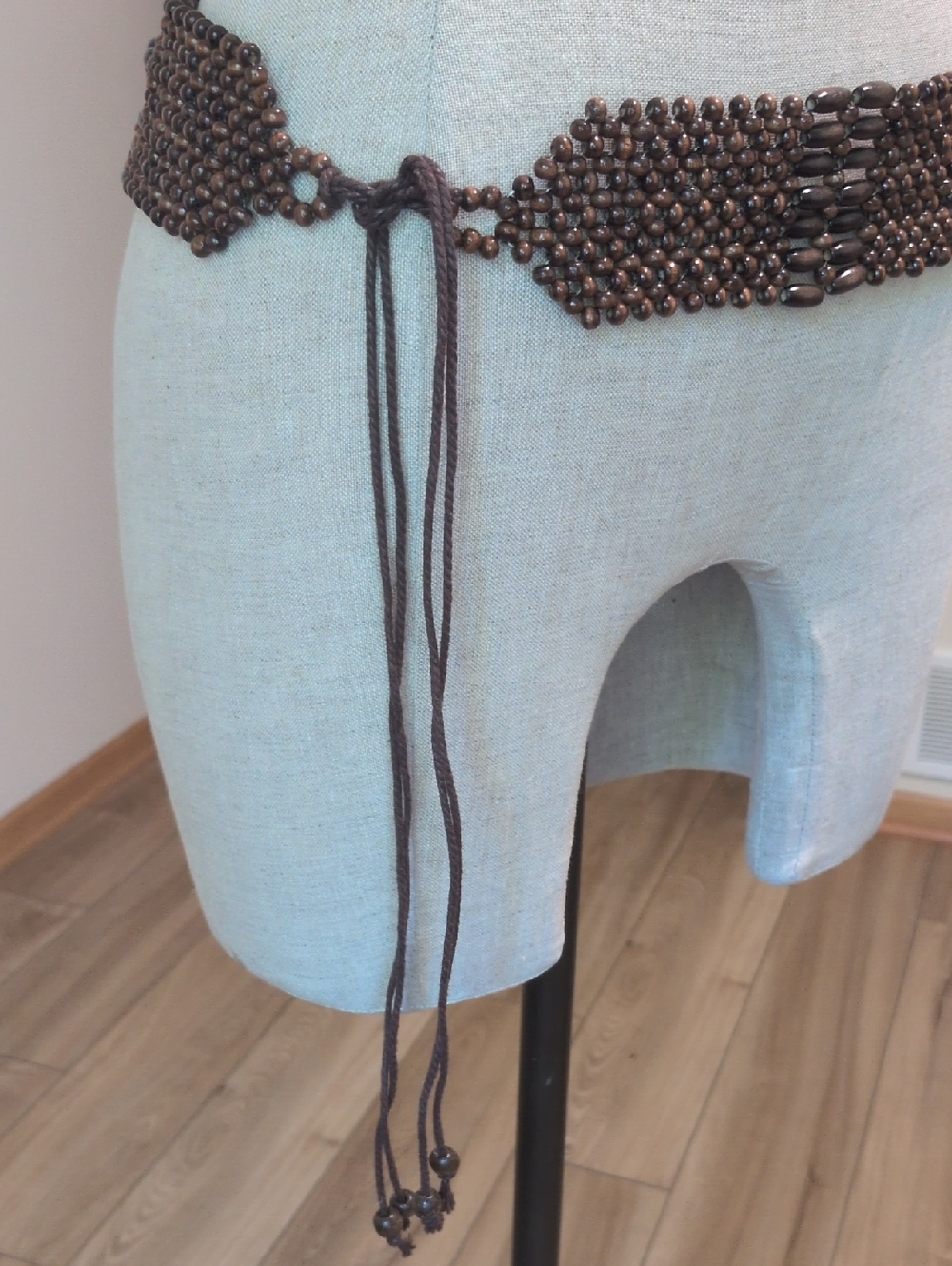 Brown Beaded Waist Belt With Tie - Picture 2 of 4